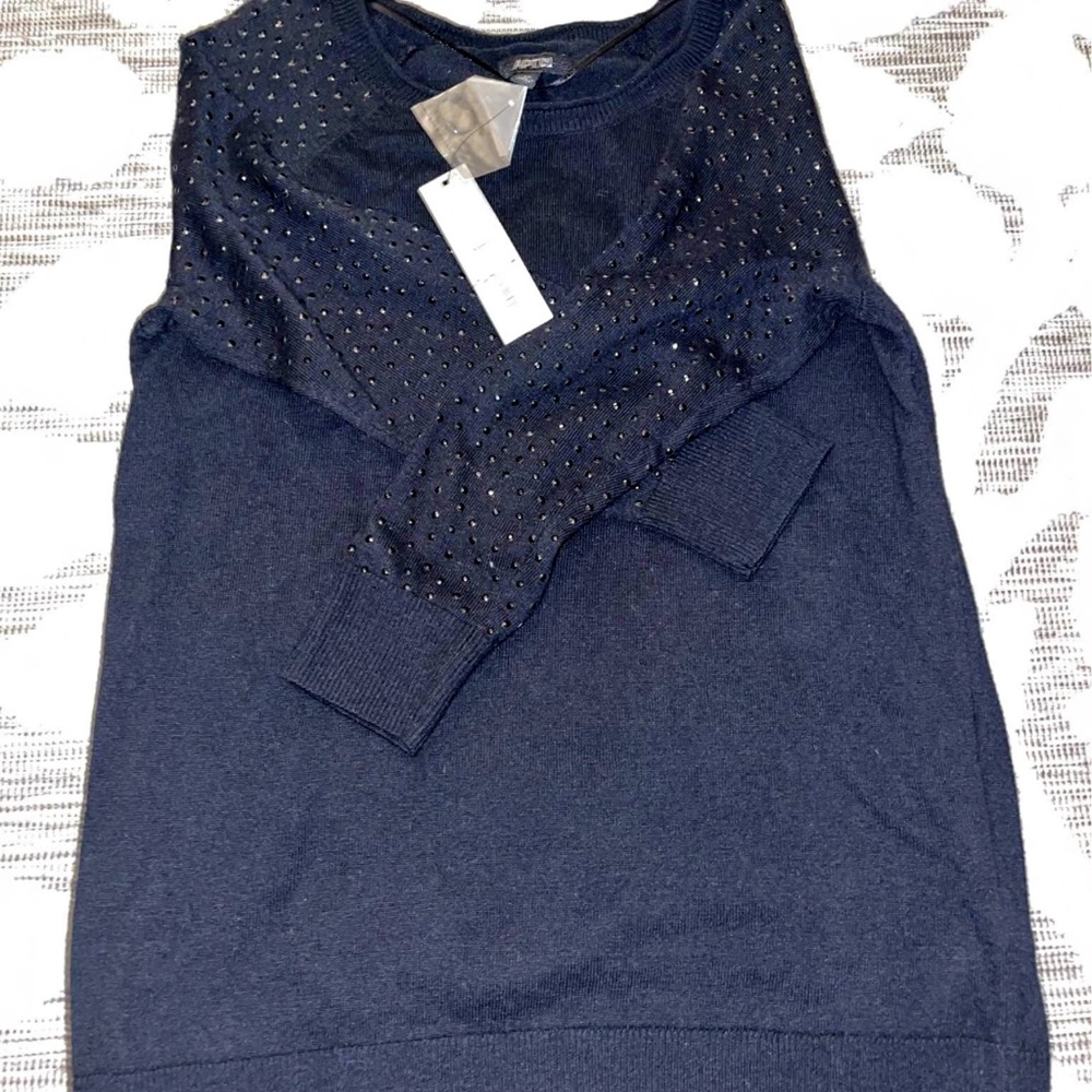 Kohl's Black Tie Navy Sweater with Studded Detail